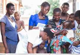 Women with children at clinic