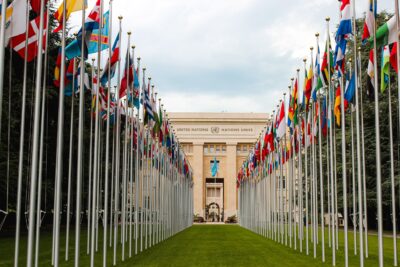 Flags in front of UN building